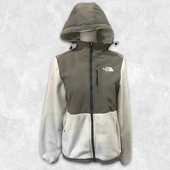 The North Face Polartec Hooded Fleece Jacket Full Front Zip Cream & Taupe Small - Picture 1 of 15